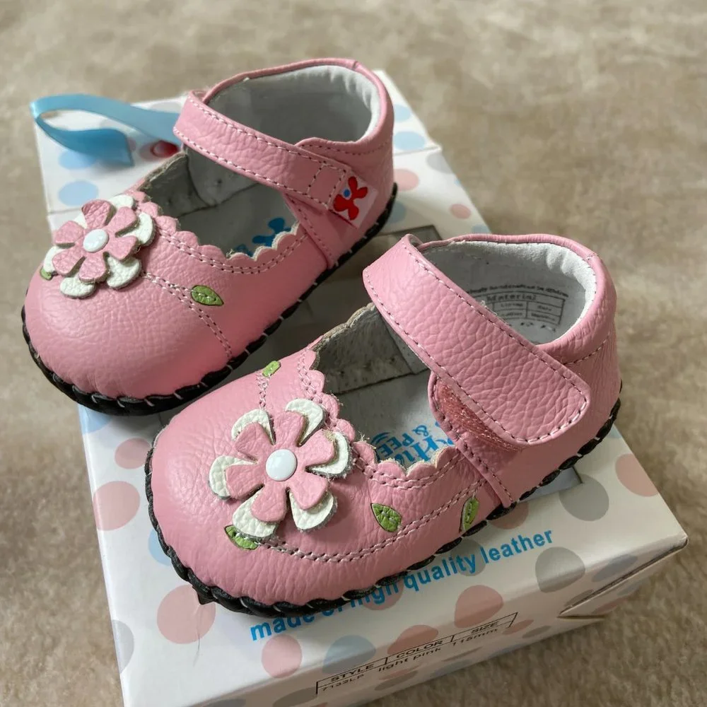 Hide & Peep Leather Baby Walker Shoe Mary Jane  Pink Butterfly